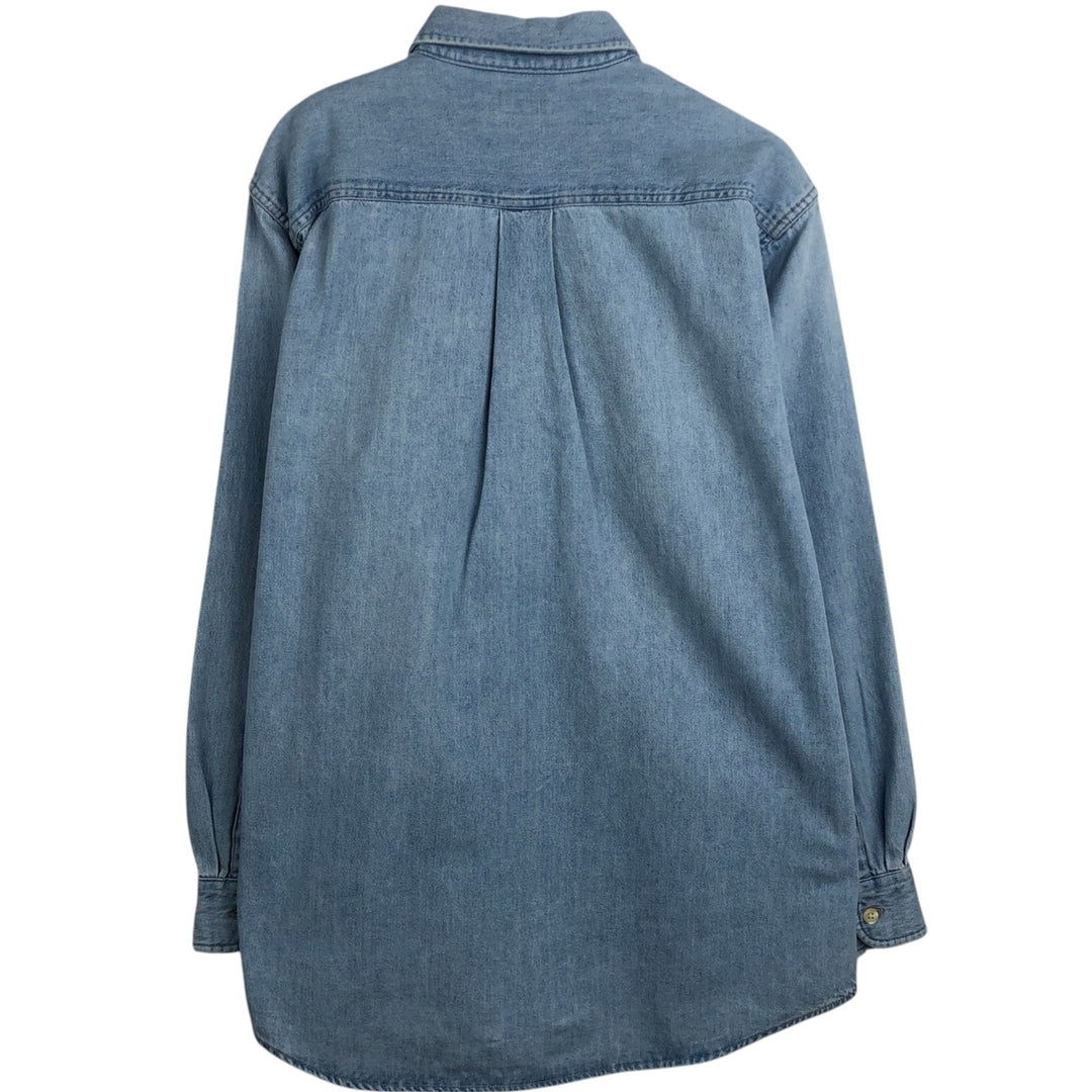 90'S J.Crew Long-Sleeve Button-Down Denim Shirt, Men's Size M (Equivalent), Vintage cotton Blue type light blue Vintage Second Hand