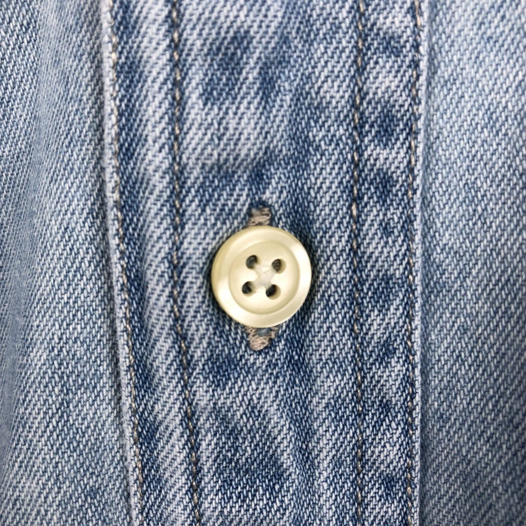 90'S J.Crew Long-Sleeve Button-Down Denim Shirt, Men's Size M (Equivalent), Vintage cotton Blue type light blue Vintage Second Hand