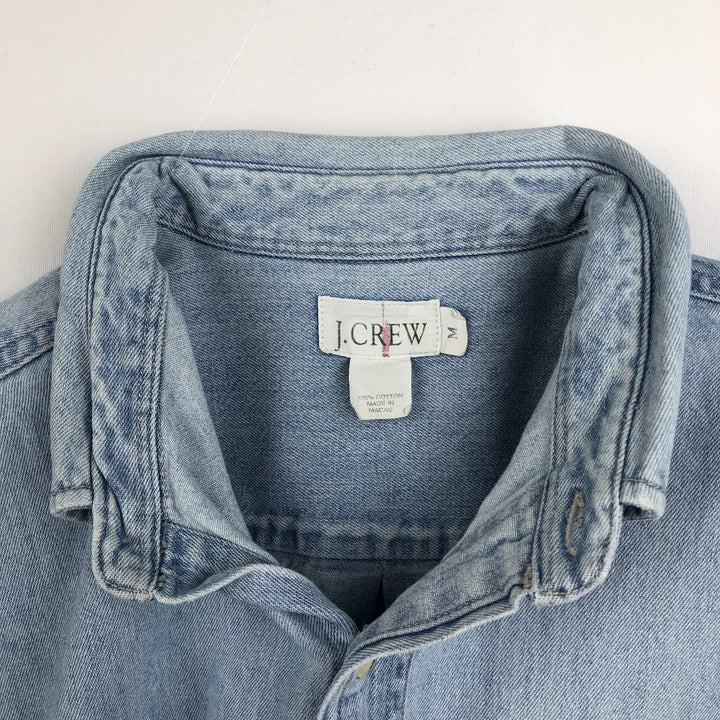 90'S J.Crew Long-Sleeve Button-Down Denim Shirt, Men's Size M (Equivalent), Vintage cotton Blue type light blue Vintage Second Hand