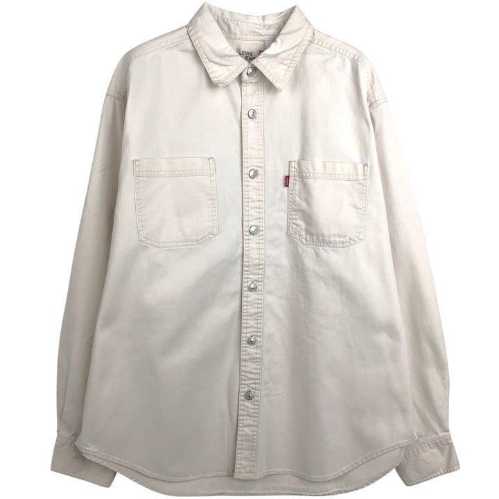 90s-00'S Levi's Jeans Long-Sleeve White Denim Shirt, Men's Size L (approx.), Vintage cotton ivory Vintage Second Hand