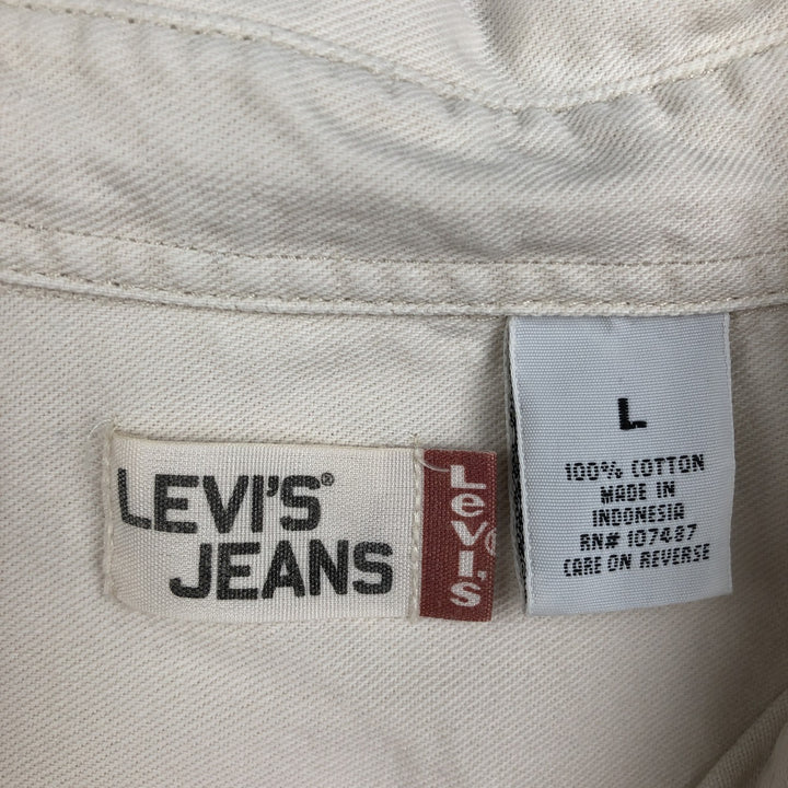 90s-00'S Levi's Jeans Long-Sleeve White Denim Shirt, Men's Size L (approx.), Vintage cotton ivory Vintage Second Hand