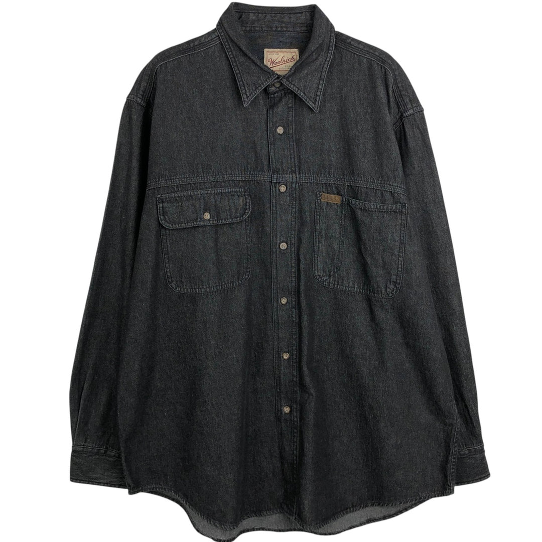 2000'S Woolrich long-sleeved black denim shirt, men's size L (approx.) cotton black type Vintage Second Hand