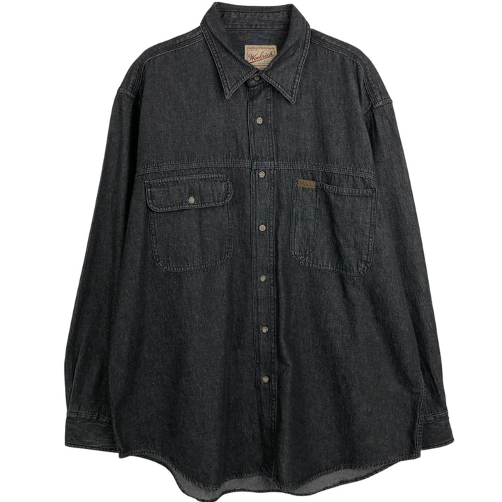2000'S Woolrich long-sleeved black denim shirt, men's size L (approx.) cotton black type Vintage Second Hand