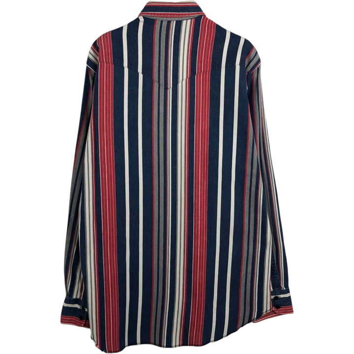 Wrangler Regular Fit Stripe Pattern Multi-Stripe Long Sleeve Button-Down Denim Shirt (Men's Size L) unclear navy blue type Vintage Second Hand
