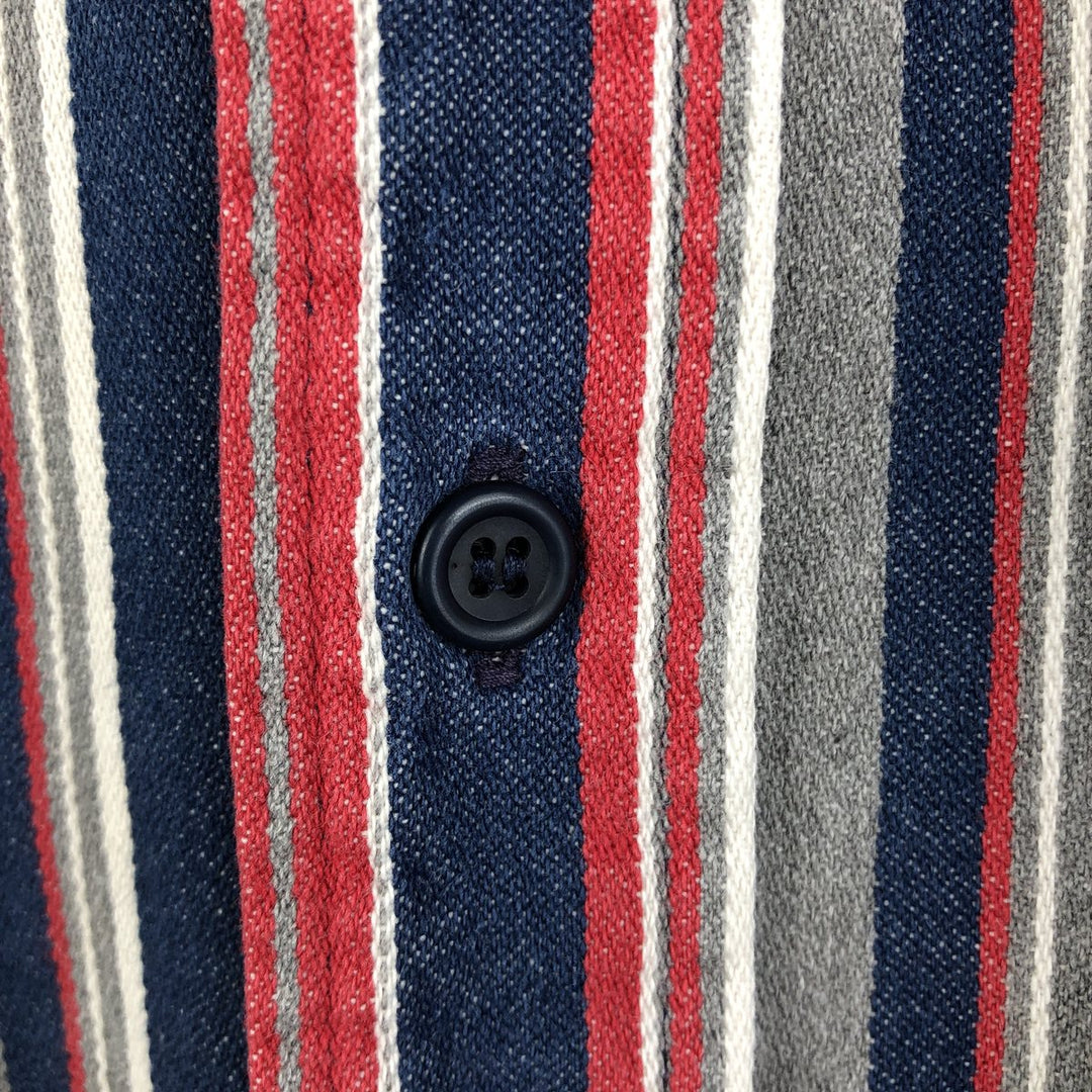 Wrangler Regular Fit Stripe Pattern Multi-Stripe Long Sleeve Button-Down Denim Shirt (Men's Size L) unclear navy blue type Vintage Second Hand