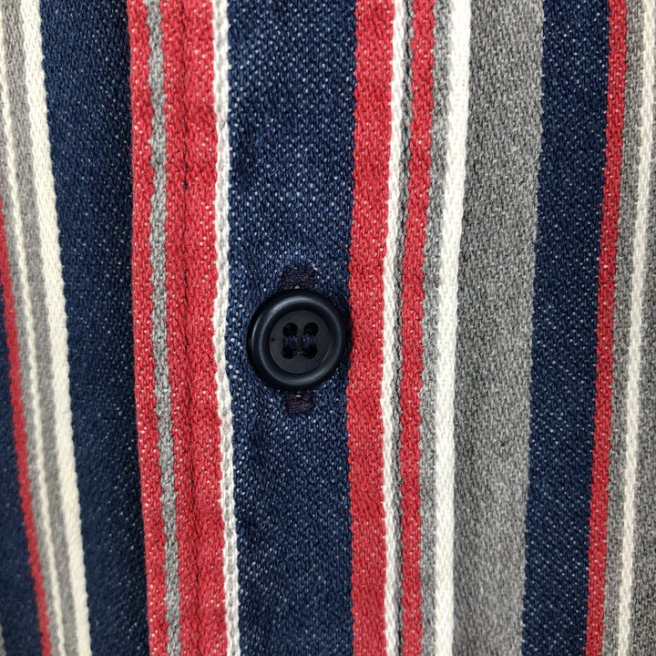 Wrangler Regular Fit Stripe Pattern Multi-Stripe Long Sleeve Button-Down Denim Shirt (Men's Size L) unclear navy blue type Vintage Second Hand