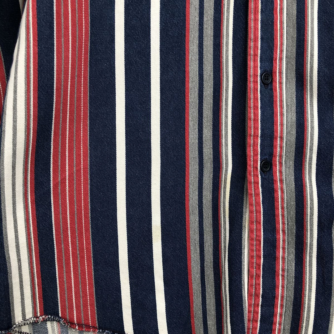 Wrangler Regular Fit Stripe Pattern Multi-Stripe Long Sleeve Button-Down Denim Shirt (Men's Size L) unclear navy blue type Vintage Second Hand