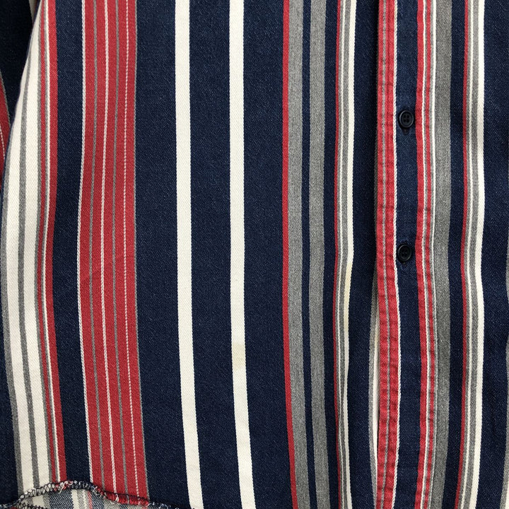 Wrangler Regular Fit Stripe Pattern Multi-Stripe Long Sleeve Button-Down Denim Shirt (Men's Size L) unclear navy blue type Vintage Second Hand