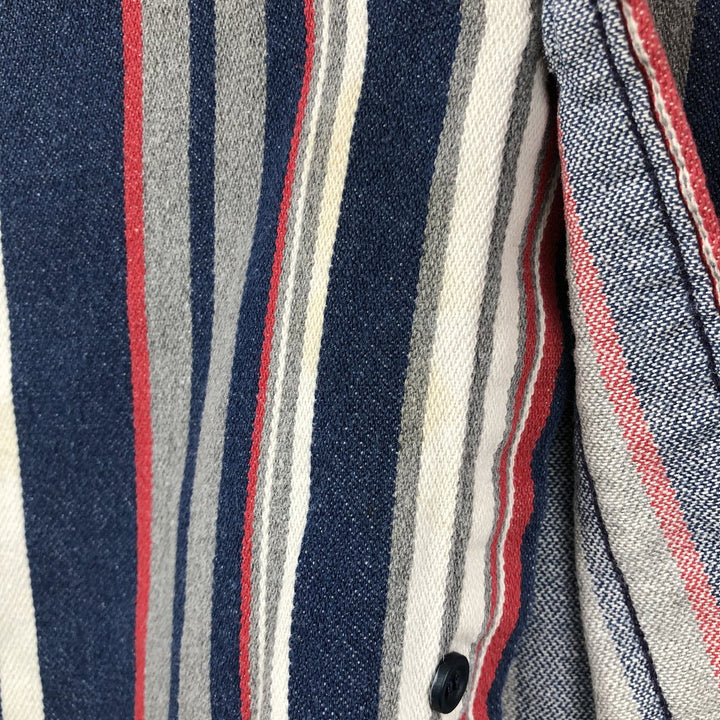Wrangler Regular Fit Stripe Pattern Multi-Stripe Long Sleeve Button-Down Denim Shirt (Men's Size L) unclear navy blue type Vintage Second Hand