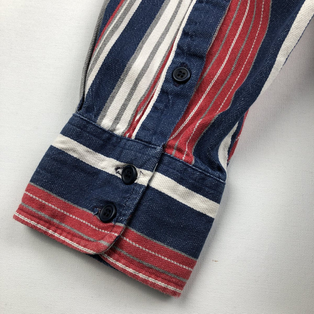 Wrangler Regular Fit Stripe Pattern Multi-Stripe Long Sleeve Button-Down Denim Shirt (Men's Size L) unclear navy blue type Vintage Second Hand