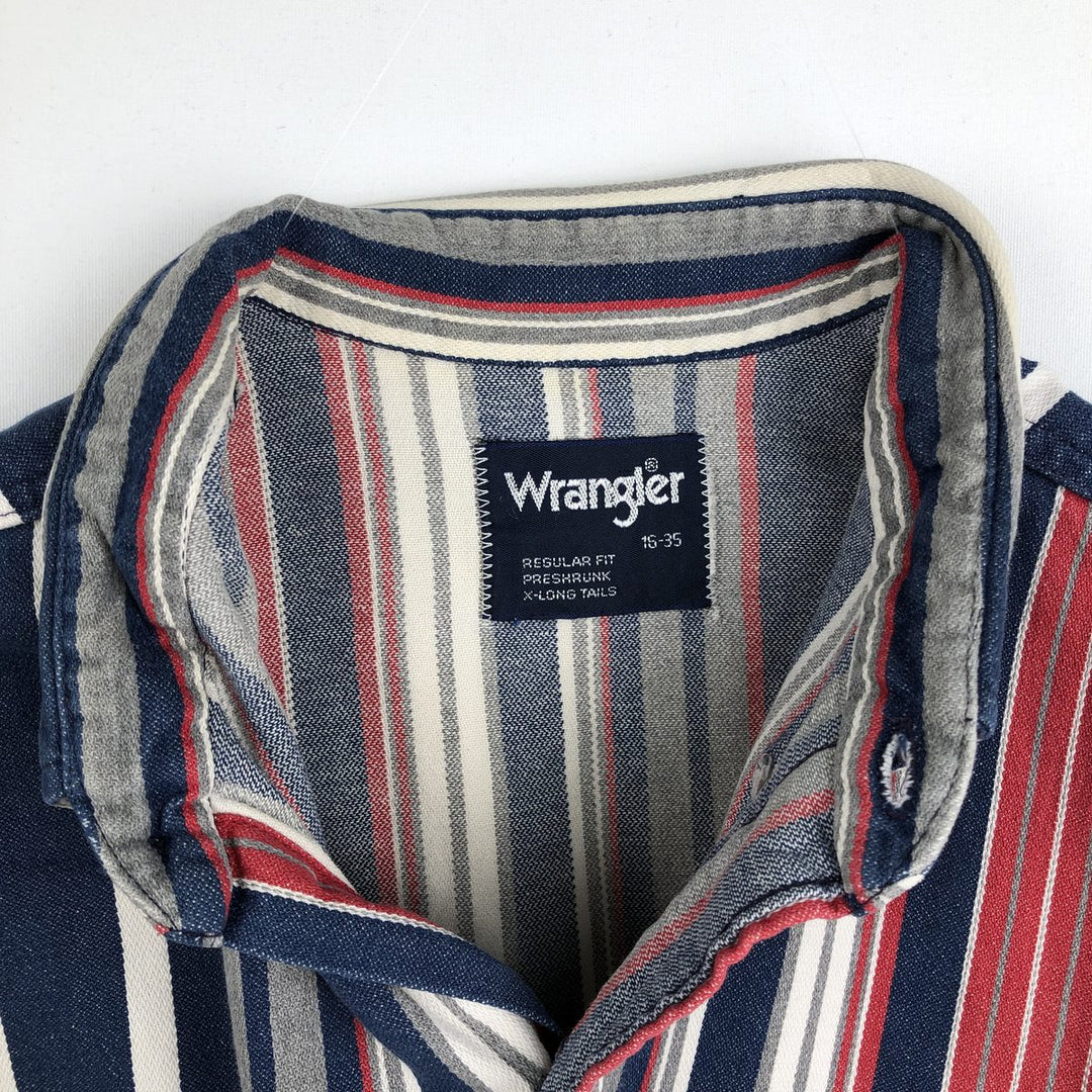 Wrangler Regular Fit Stripe Pattern Multi-Stripe Long Sleeve Button-Down Denim Shirt (Men's Size L) unclear navy blue type Vintage Second Hand