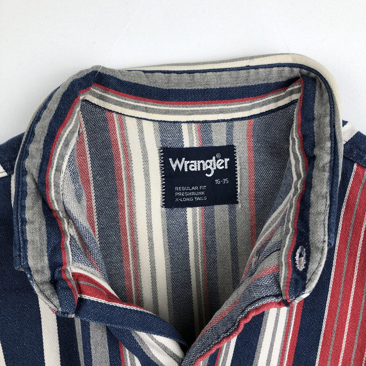 Wrangler Regular Fit Stripe Pattern Multi-Stripe Long Sleeve Button-Down Denim Shirt (Men's Size L) unclear navy blue type Vintage Second Hand