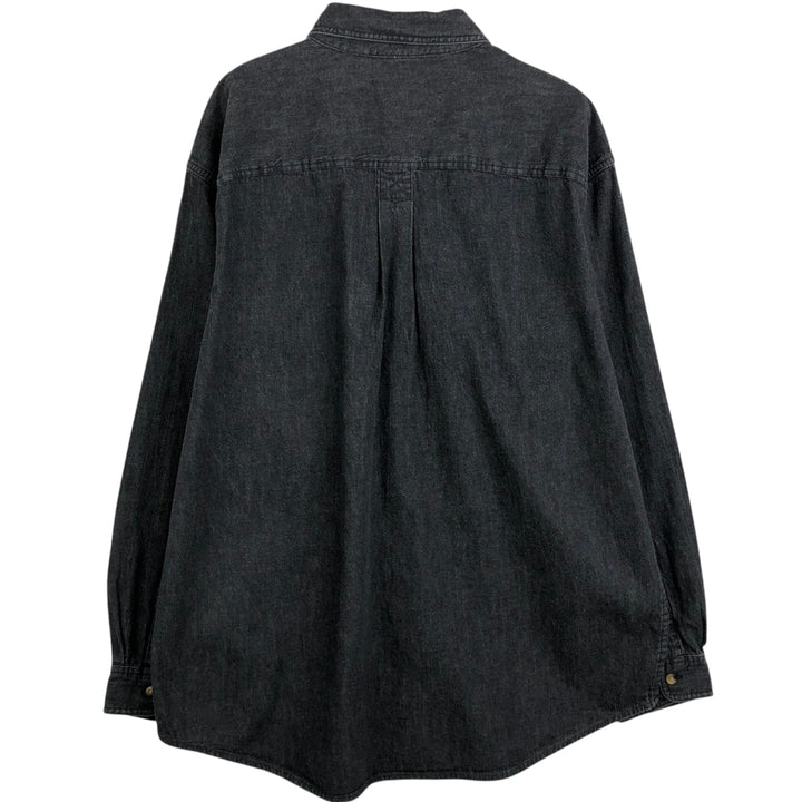 90s-00'S LLBean Button-Down Long-Sleeve Black Denim Shirt, Men's Size L (Equivalent), Vintage cotton black type Vintage Second Hand
