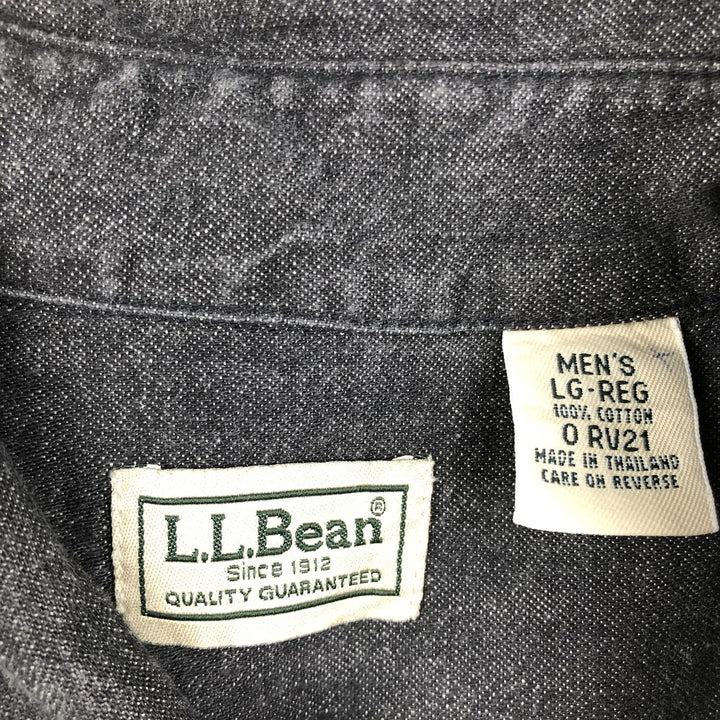 90s-00'S LLBean Button-Down Long-Sleeve Black Denim Shirt, Men's Size L (Equivalent), Vintage cotton black type Vintage Second Hand