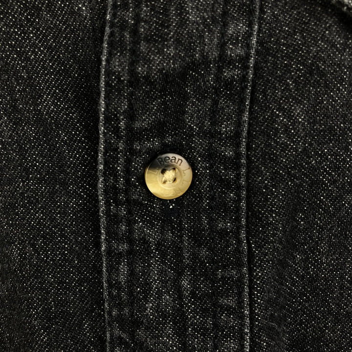 90s-00'S LLBean Button-Down Long-Sleeve Black Denim Shirt, Men's Size L (Equivalent), Vintage cotton black type Vintage Second Hand