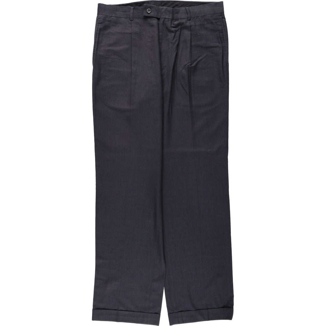GEOFFREY BEENE One-tuck Slacks Pants Men's W34 (approx.) polyester Charcoal Vintage Second Hand