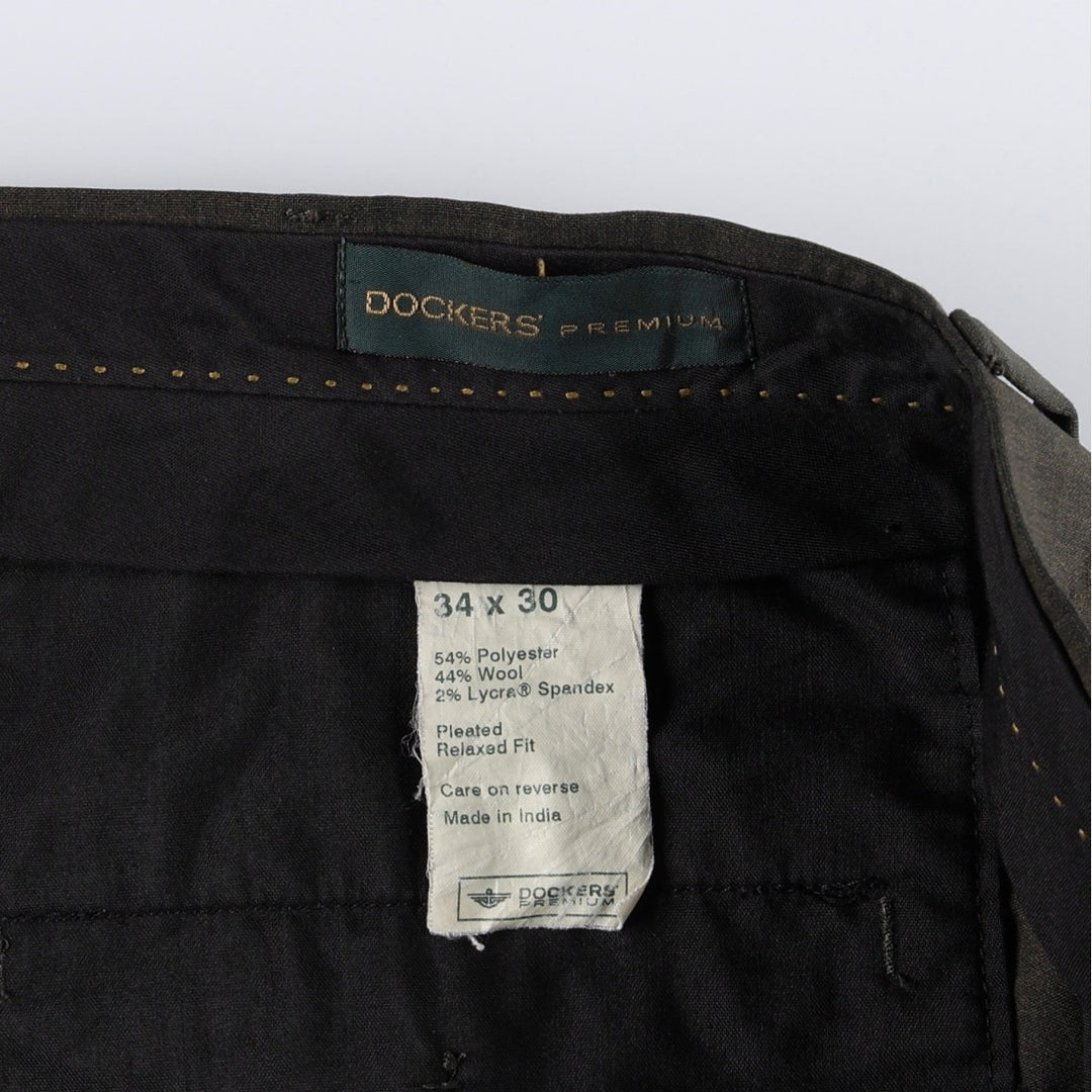2000'S Dockers Premium Two-Pleat Poly/Wool Pants, Men's Size W35 (approx.) polyester Khaki type Vintage Second Hand