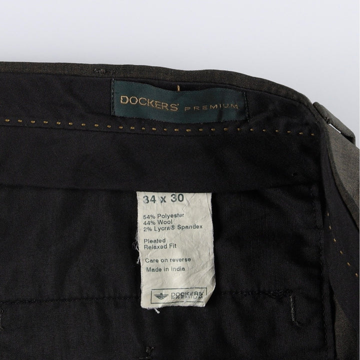 2000'S Dockers Premium Two-Pleat Poly/Wool Pants, Men's Size W35 (approx.) polyester Khaki type Vintage Second Hand