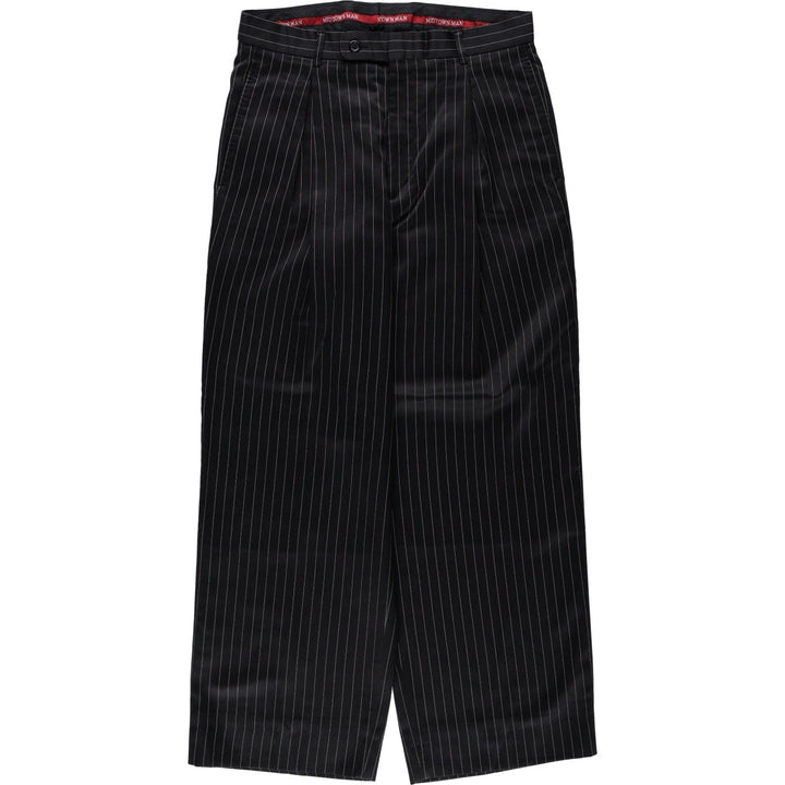 MIDTOWN MAN Stripe Pattern Two-Pleat Slacks Pants Men's W32 (approx.) polyester black type Vintage Second Hand