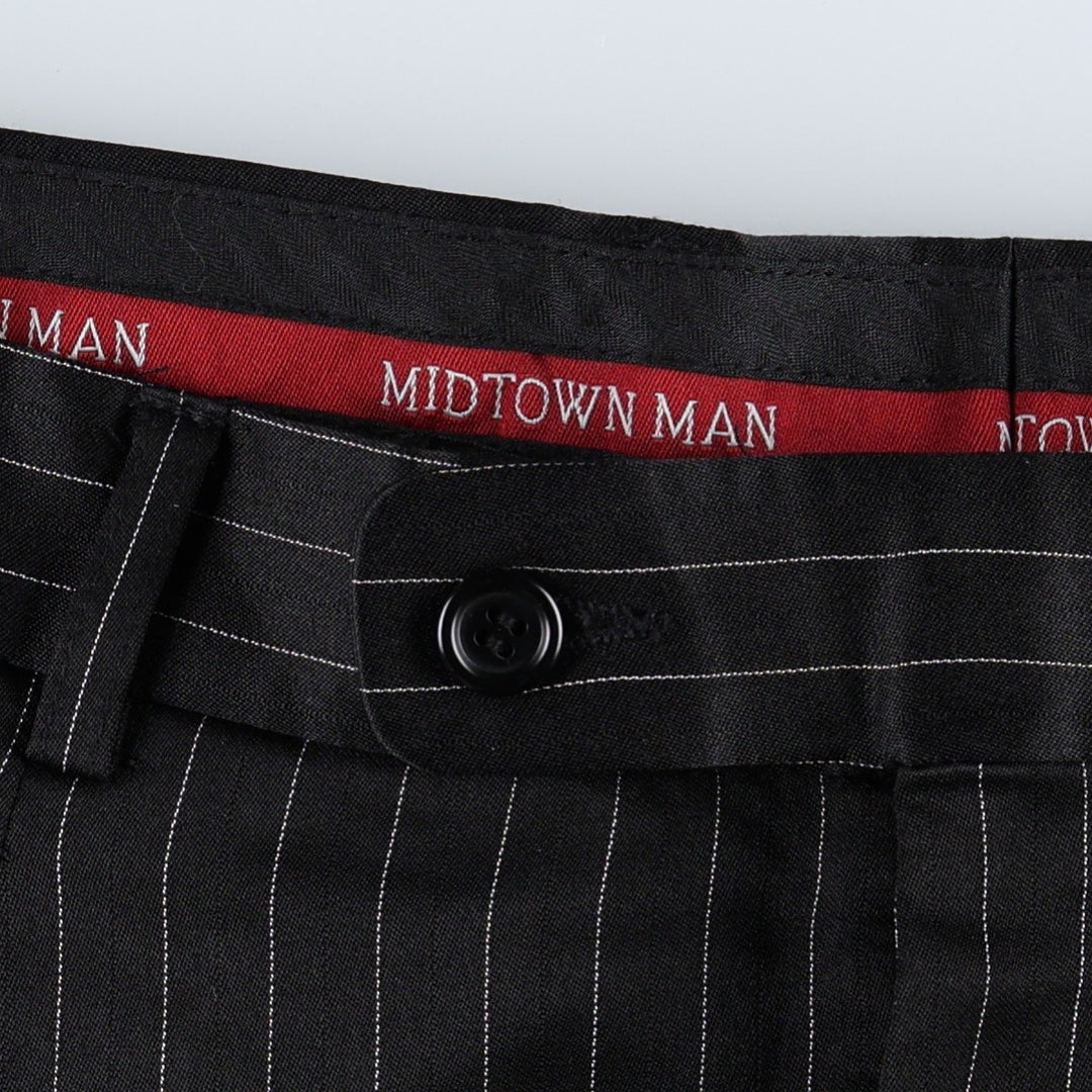 MIDTOWN MAN Stripe Pattern Two-Pleat Slacks Pants Men's W32 (approx.) polyester black type Vintage Second Hand