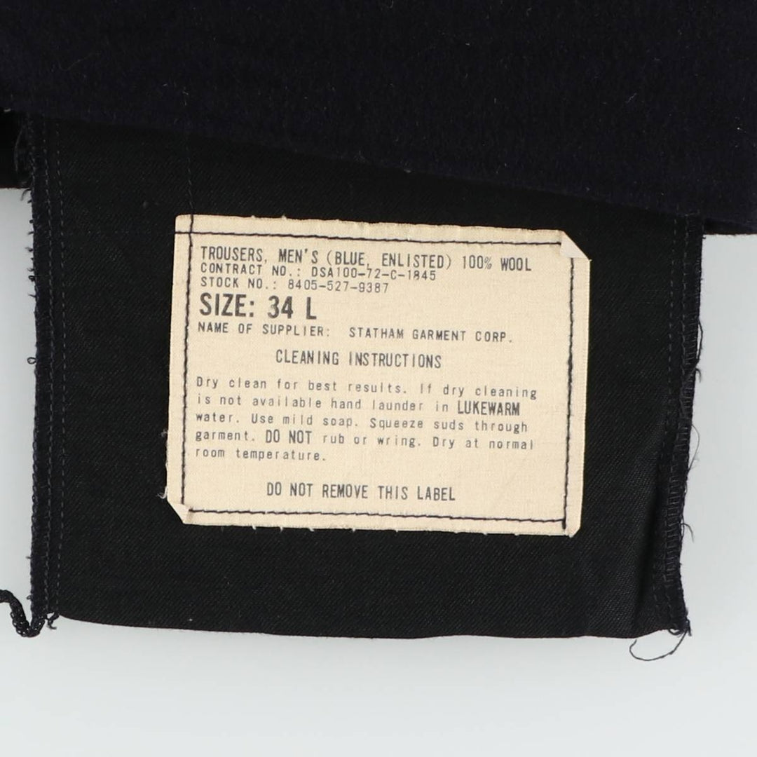 1970'S US Navy Lace-Up Sailor Pants, Made in USA, Size 34L (Men's W34 equivalent), Vintage wool navy blue type Vintage Second Hand