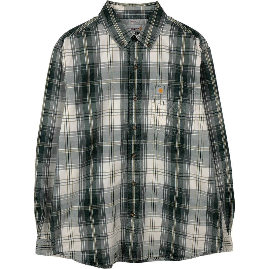 Carhartt Relaxed Fit Check Pattern Long Sleeve Button Down Work Shirt, Men's Medium cotton green type Vintage Second Hand