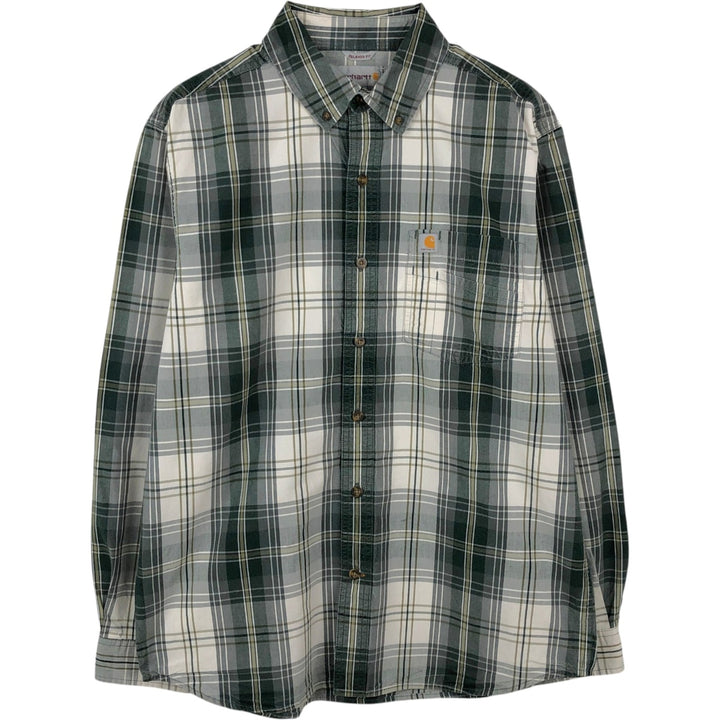 Carhartt Relaxed Fit Check Pattern Long Sleeve Button Down Work Shirt, Men's Medium cotton green type Vintage Second Hand