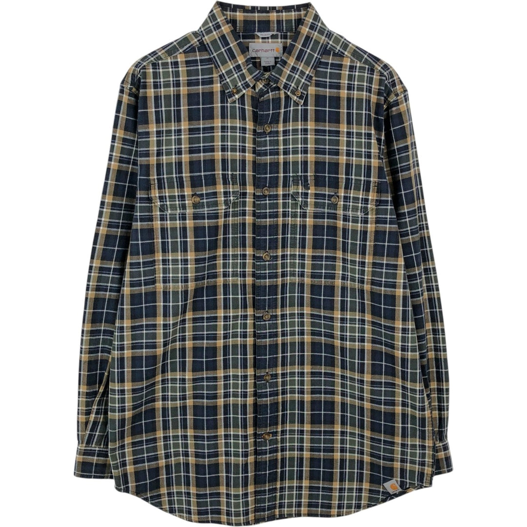 Carhartt Relaxed Fit Check Pattern Long Sleeve Button Down Work Shirt, Men's Medium cotton Green type dark green Vintage Second Hand