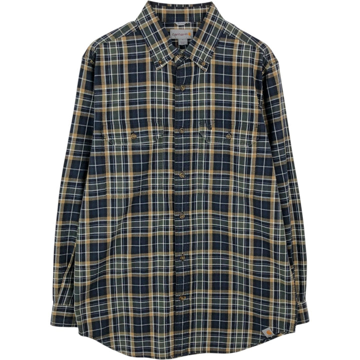 Carhartt Relaxed Fit Check Pattern Long Sleeve Button Down Work Shirt, Men's Medium cotton Green type dark green Vintage Second Hand