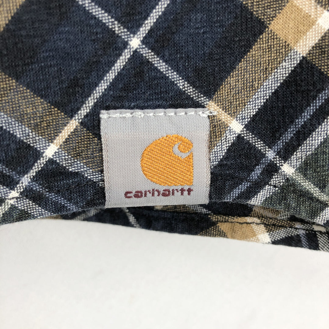 Carhartt Relaxed Fit Check Pattern Long Sleeve Button Down Work Shirt, Men's Medium cotton Green type dark green Vintage Second Hand