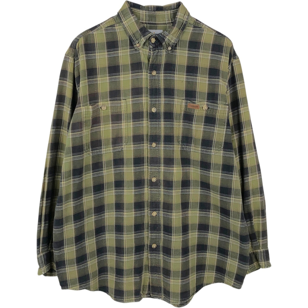 Carhartt Check Pattern Long Sleeve Button-Down Work Shirt, Men's Size L cotton green type yellow green Vintage Second Hand
