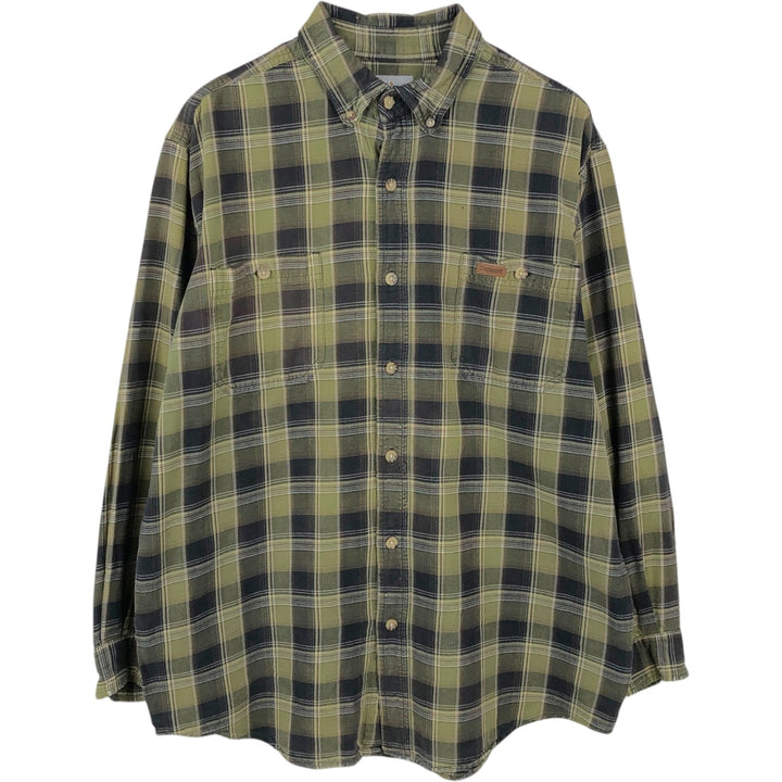 Carhartt Check Pattern Long Sleeve Button-Down Work Shirt, Men's Size L cotton green type yellow green Vintage Second Hand