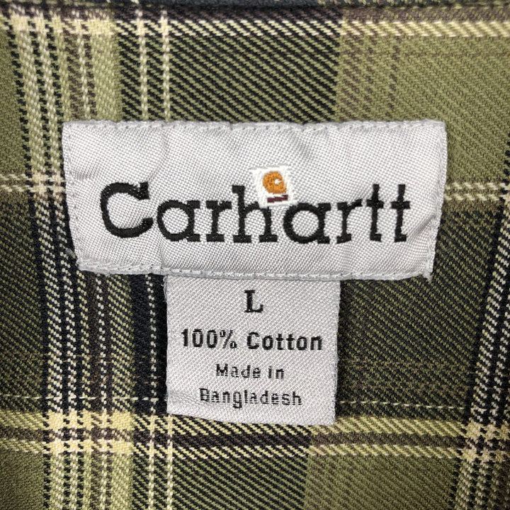 Carhartt Check Pattern Long Sleeve Button-Down Work Shirt, Men's Size L cotton green type yellow green Vintage Second Hand