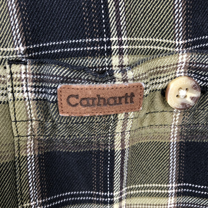 Carhartt Check Pattern Long Sleeve Button-Down Work Shirt, Men's Size L cotton green type yellow green Vintage Second Hand