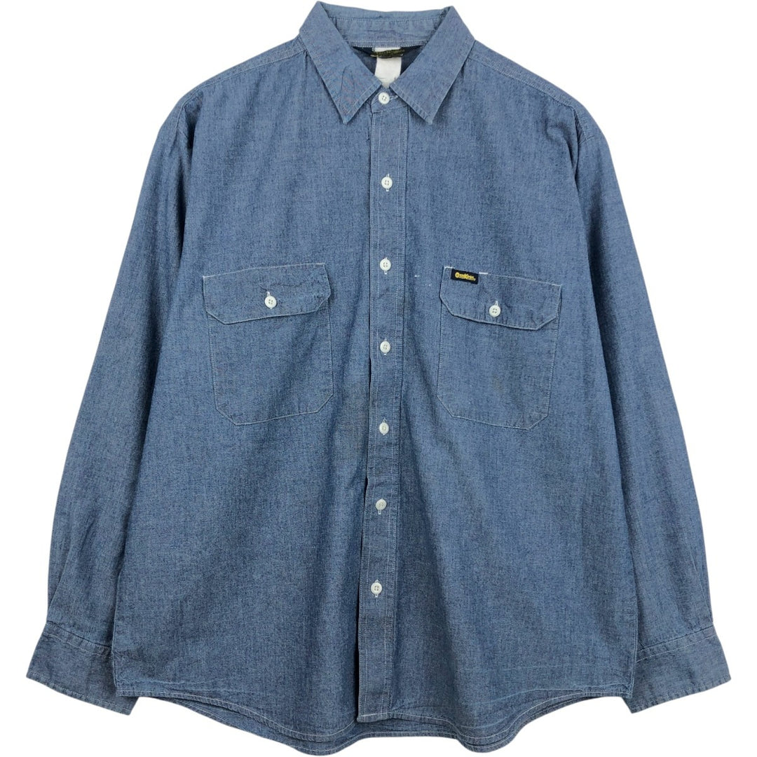 80'S Osh Kosh Long-Sleeve Chambray Shirt, Men's Size XL (Equivalent), Vintage unclear blue type Vintage Second Hand