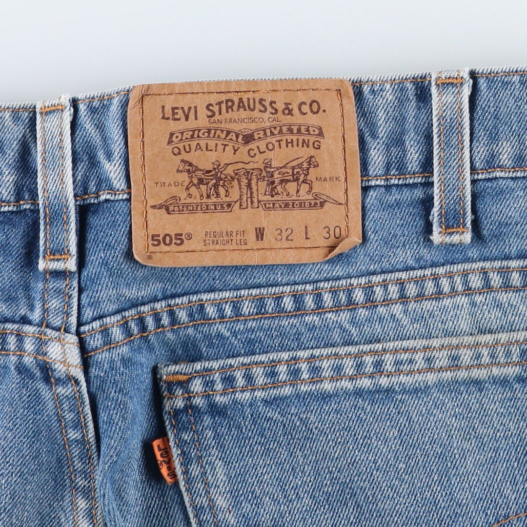 90'S Levi's 40505-0215 Regular Fit Straight Leg Orange Tab Tapered Denim Pants, Made in USA, Men's W32 equivalent. unclear blue type Vintage Second Hand