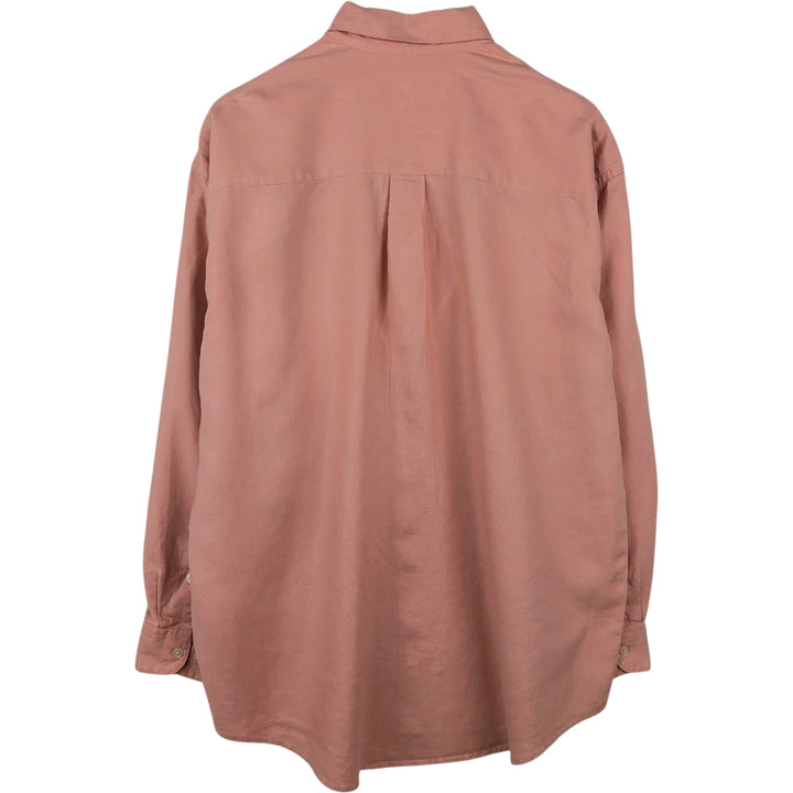 Perry Ellis Long Sleeve Linen Shirt, Men's Size L linen pink type Vintage Second Hand
