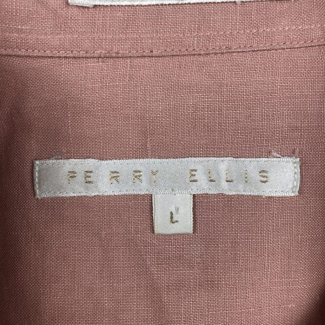 Perry Ellis Long Sleeve Linen Shirt, Men's Size L linen pink type Vintage Second Hand