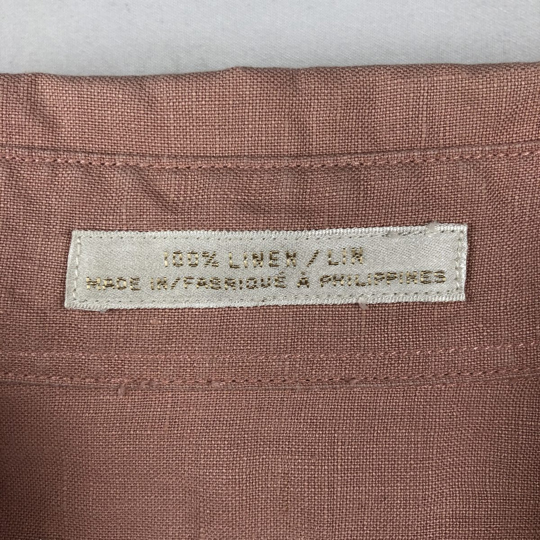 Perry Ellis Long Sleeve Linen Shirt, Men's Size L linen pink type Vintage Second Hand