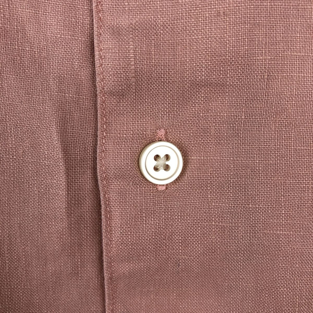 Perry Ellis Long Sleeve Linen Shirt, Men's Size L linen pink type Vintage Second Hand