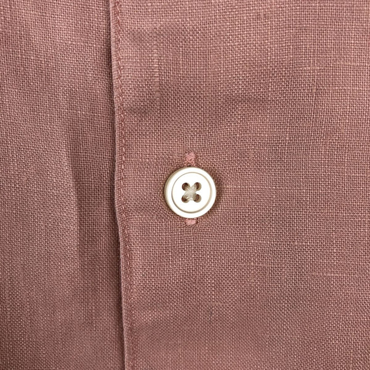 Perry Ellis Long Sleeve Linen Shirt, Men's Size L linen pink type Vintage Second Hand