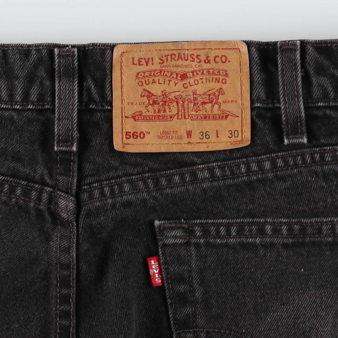 90'S Levi's 560 Loose Fit Tapered Leg Black Denim Pants, Made in USA, Men's Size 35 cotton black type Vintage Second Hand