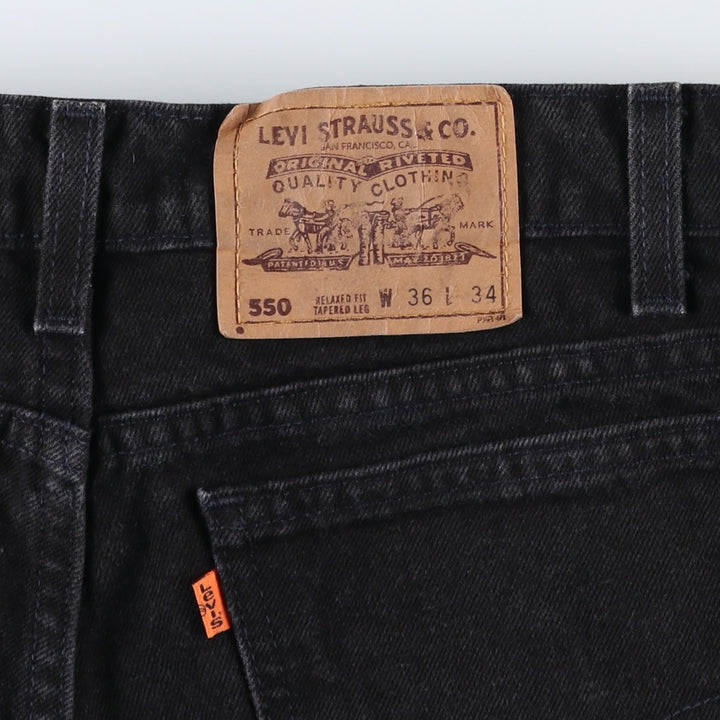 90'S Levi's 550 Relaxed Fit Tapered Leg Black Denim Tapered Jeans, Made in USA, Men's W35 (approx.) cotton black type Vintage Second Hand