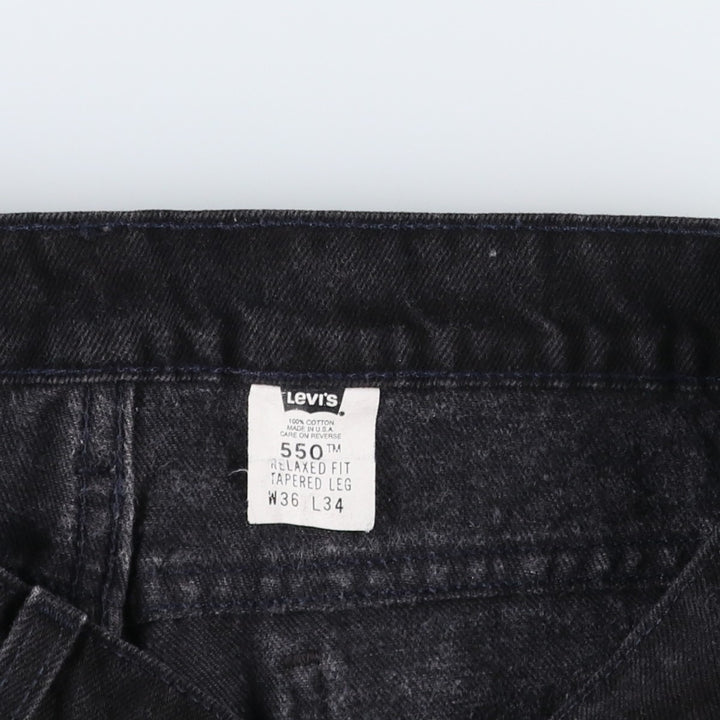 90'S Levi's 550 Relaxed Fit Tapered Leg Black Denim Tapered Jeans, Made in USA, Men's W35 (approx.) cotton black type Vintage Second Hand