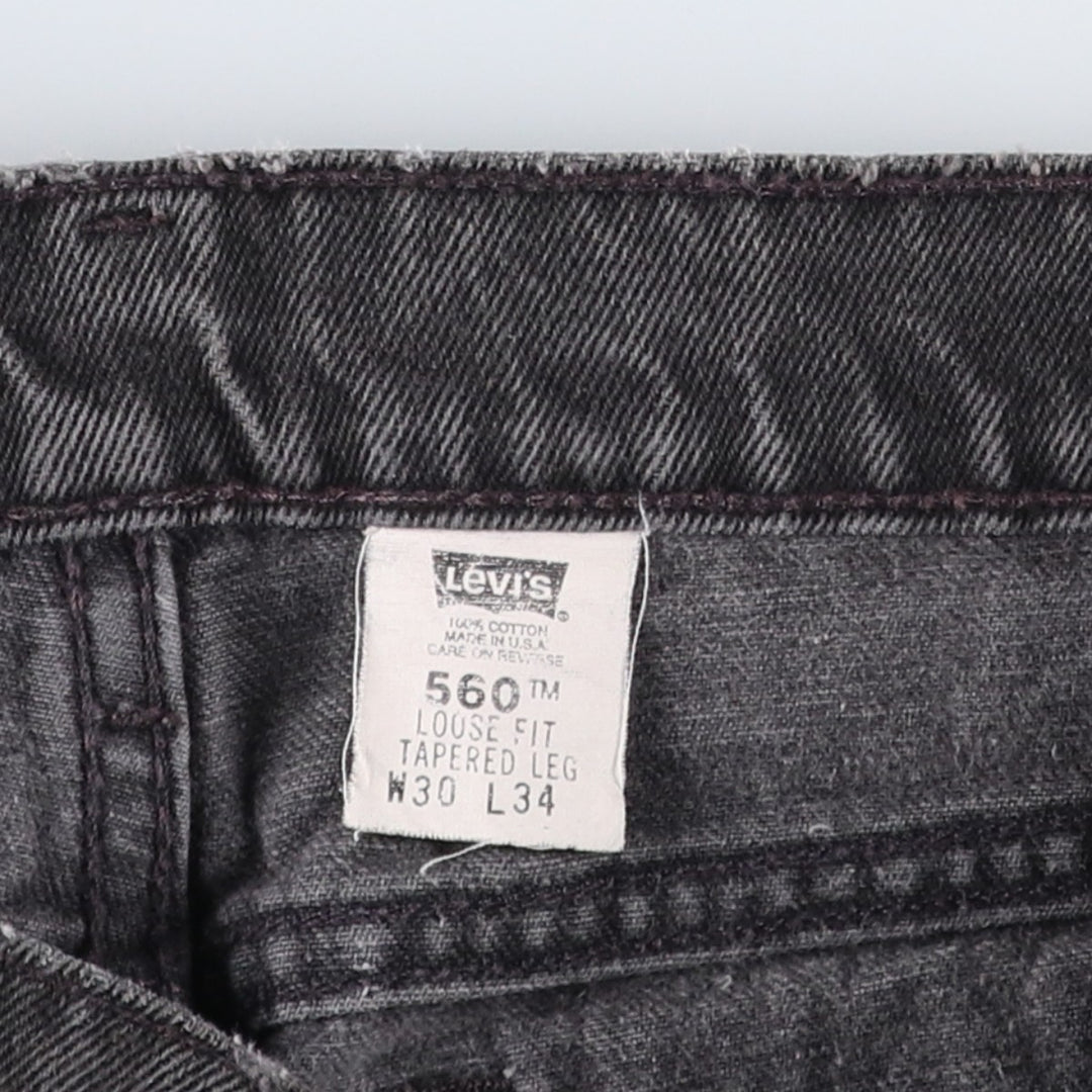 90'S Levi's 560 Loose Fit Tapered Leg Black Denim Tapered Jeans, Made in USA, Men's Size W29 (approx.), Vintage cotton black type Vintage Second Hand