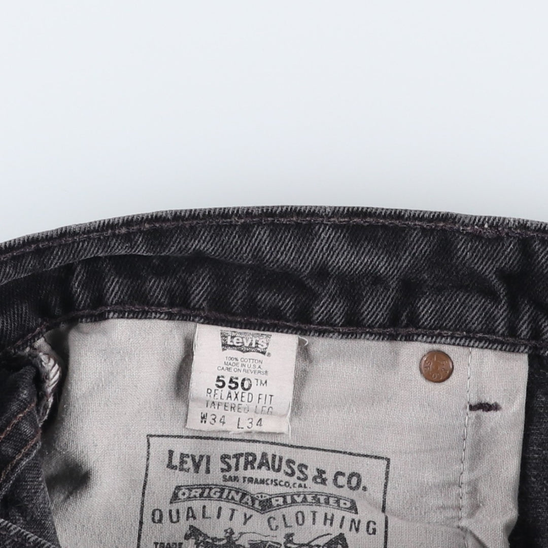 90'S Levi's 550 Relaxed Fit Tapered Leg Black Denim Tapered Jeans, Made in USA, Men's Size W32 (approx.) cotton black type Vintage Second Hand