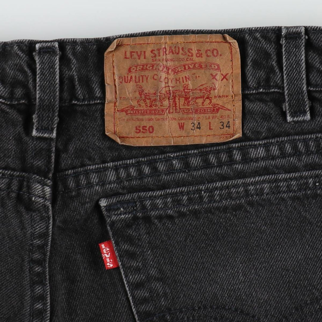 1990'S Levi's 550 Black Denim Tapered Jeans, Made in USA, Men's Size W33 (approx.), Vintage cotton black type Vintage Second Hand