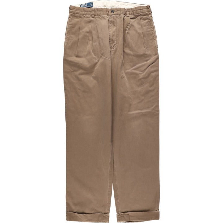 Ralph Lauren POLO by Ralph Lauren HAMMOND PANT, two-pleat chino pants, men's, w34 equivalent cotton Khaki type brown Vintage Second Hand