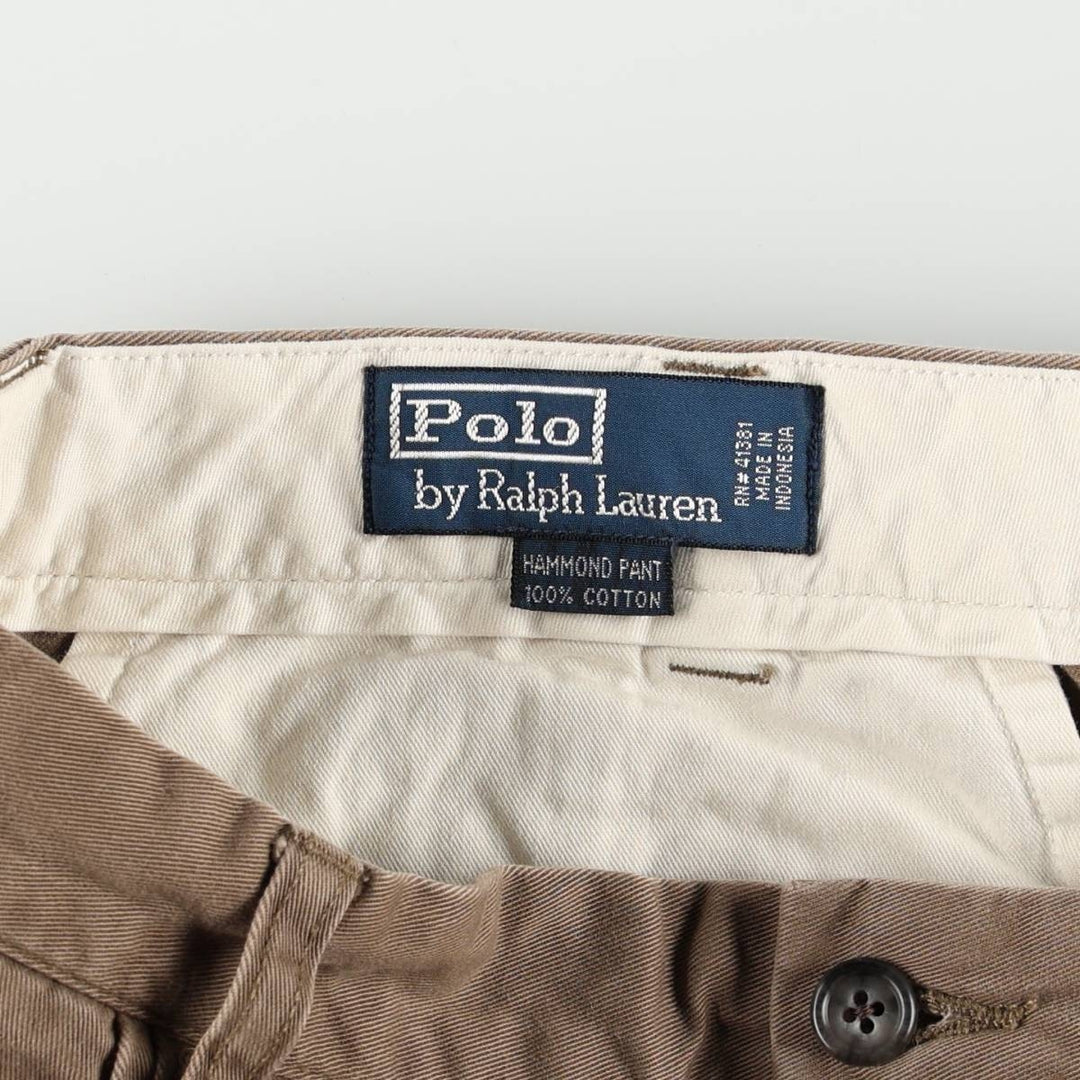 Ralph Lauren POLO by Ralph Lauren HAMMOND PANT, two-pleat chino pants, men's, w34 equivalent cotton Khaki type brown Vintage Second Hand