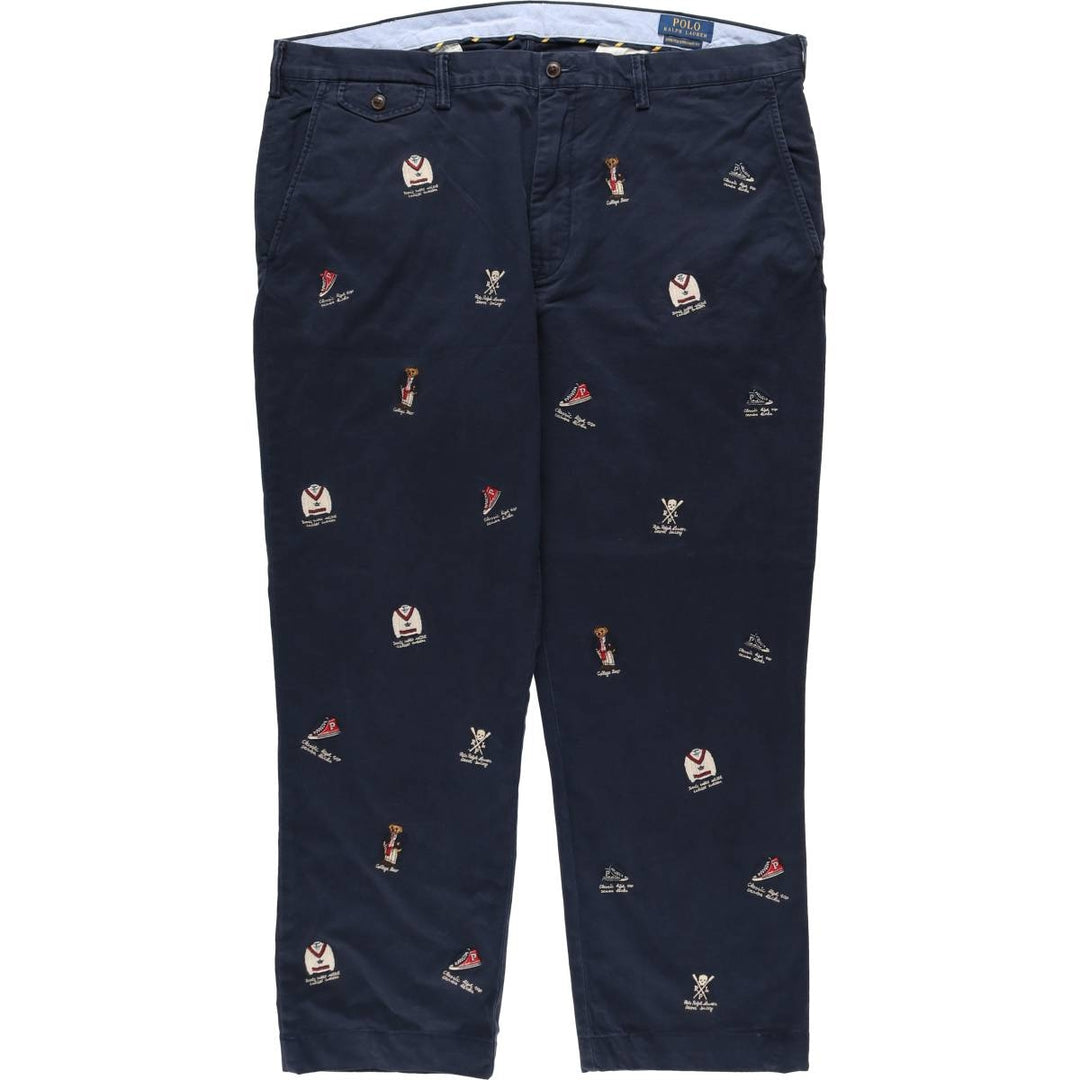 Big size Ralph Lauren POLO RALPH LAUREN STRETCH STRAIGHT FIT all-over print Polo Bear chino pants, men's size W41 (approx.) cotton navy blue type Vintage Second Hand
